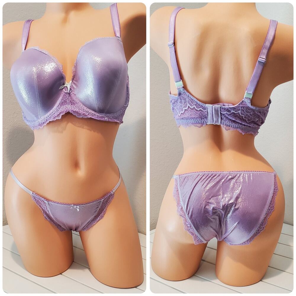 Victoria's Secret Dream Angels Bra & String Bikini Set 36DD 6/M PURPLE Glacier
